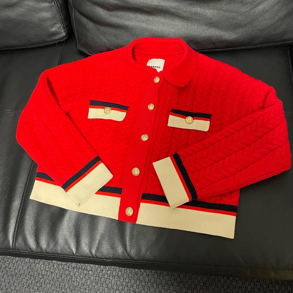 SANDRO Red Cropped Cardigan Size 0 (XS) - Picture 6 of 11